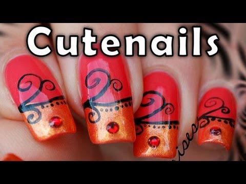 Quick 3 minutes black & red salsa nail art by cute nails - YouTube