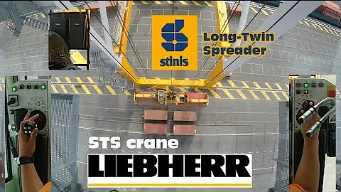 How to operate STS Gantry Crane on Barges Twin-Mode! Joystick-CAM Stinis Long-Twin spreader. GoPro