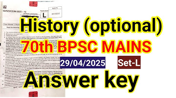 History optional 70th BPSC Mains Answer Key 29/04/2025 | 100% correct | Check it soon