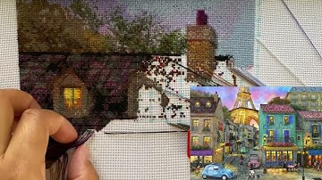 Flosstube Stitch with me #45 HAED The [Paris Streets] Diagonal Stitching Method | Stitchery Lovers