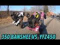 MANNY'S FIRST WHEELIE BATTLE ! (350BANSHEE VS YFZ450) | BRAAP VLOGS