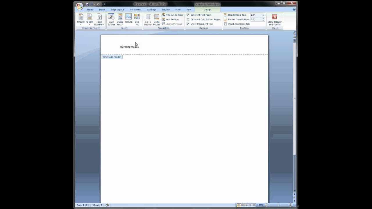 microsoft word running header with page numbers