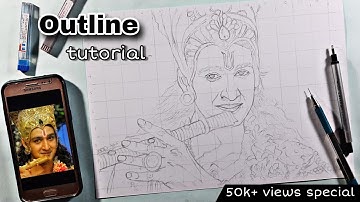 Mahabharat Krishna Drawing / outline tutorial using grid method / saurabh raaj jain drawing