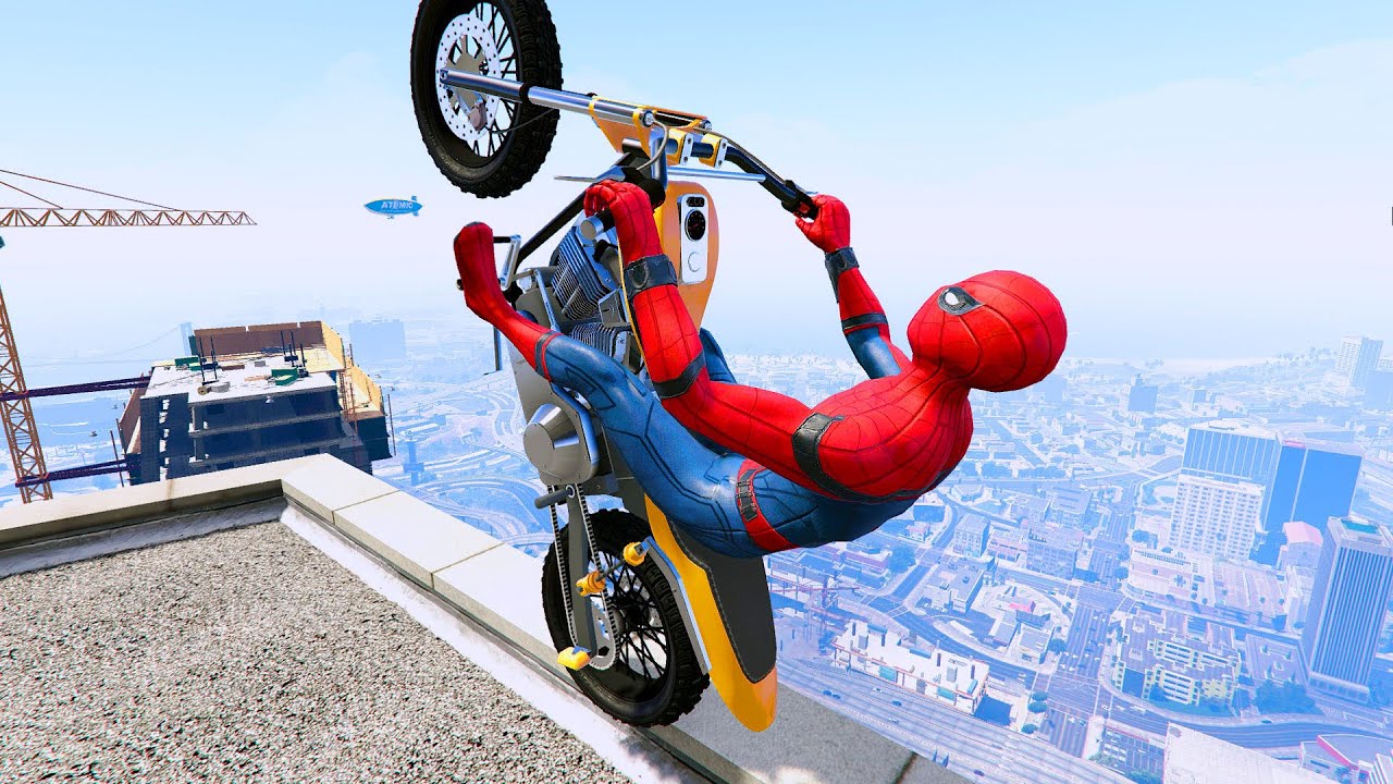 GTA 5 Spiderman Bike Stunts (Spider-Man Jumps Fails Funny Moments)