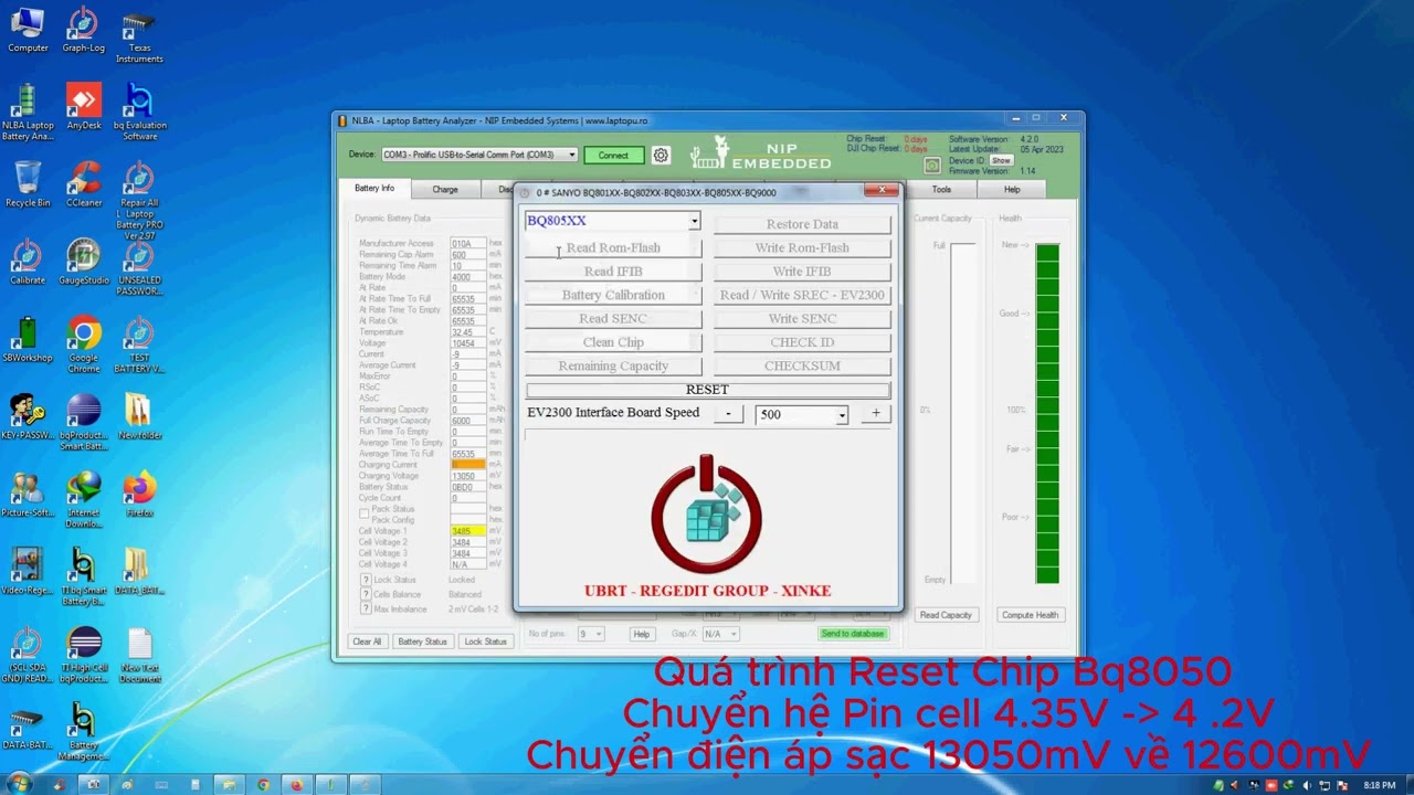 Reset Chip BQ8050 SANYO cho Pin Dell 6 cell - chuyển hệ 4.35V sang 4.2V