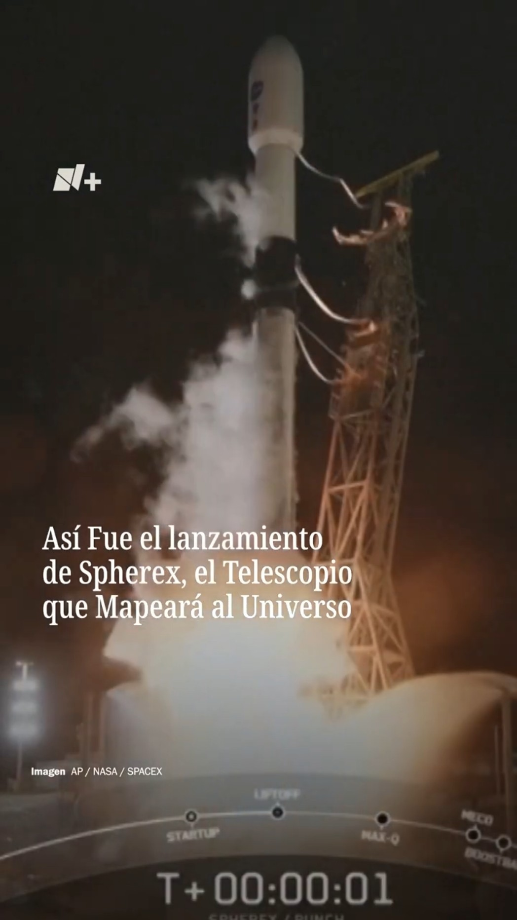 La NASA lanza al espacio Spherex, el nuevo telescopio que mapeará al Universo - N+ #Shorts
