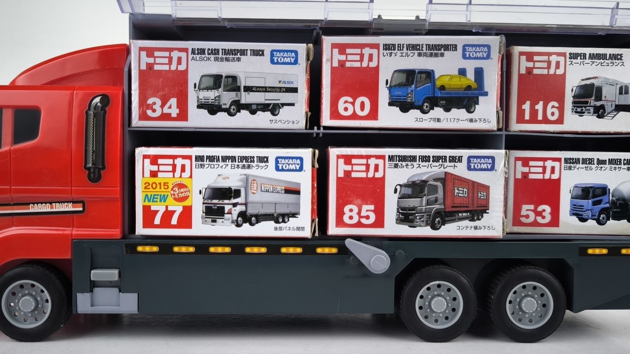12 Amazing Tomica Working Cars｜Unbox & Arrange into Convoy トミカ☆はたらく車・ショベルカー・バスを開封！コンボイに収納！