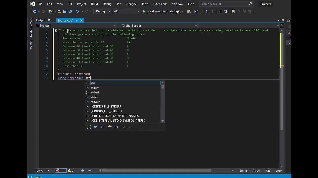 C++ Program That Inputs Marks, Calculate Percentage and Displays Grade ...