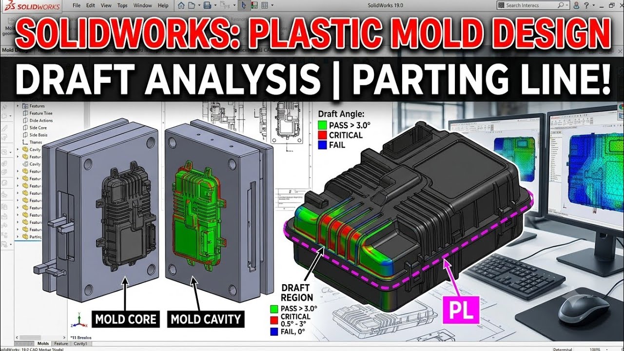 SolidWorks Molding Part Design Tutorial | Complete Plastic Component ...