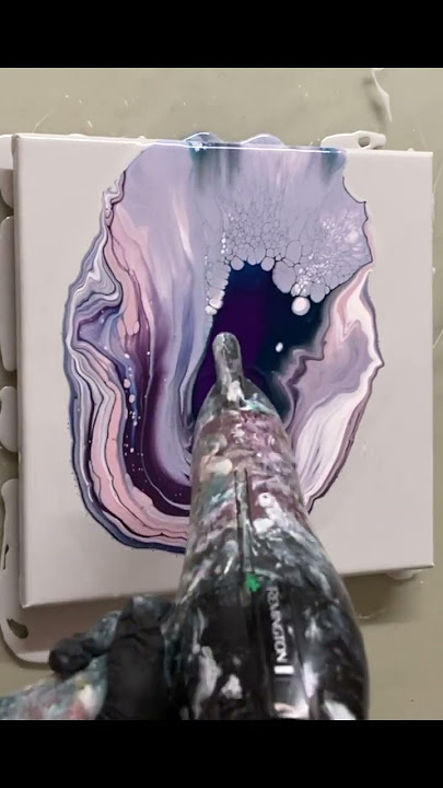 Bloom pour with pearl cells. Acrylic pouring abstract painting.  Easy abstract painting.