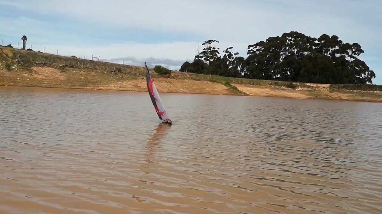 Volantex Hurricane 1m  rc sail yacht. Sailing beautifully on the maiden.