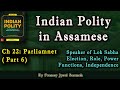 L106– Indian Polity in Assamese | Election, Role, Powers, Functions and Independence of Speaker |