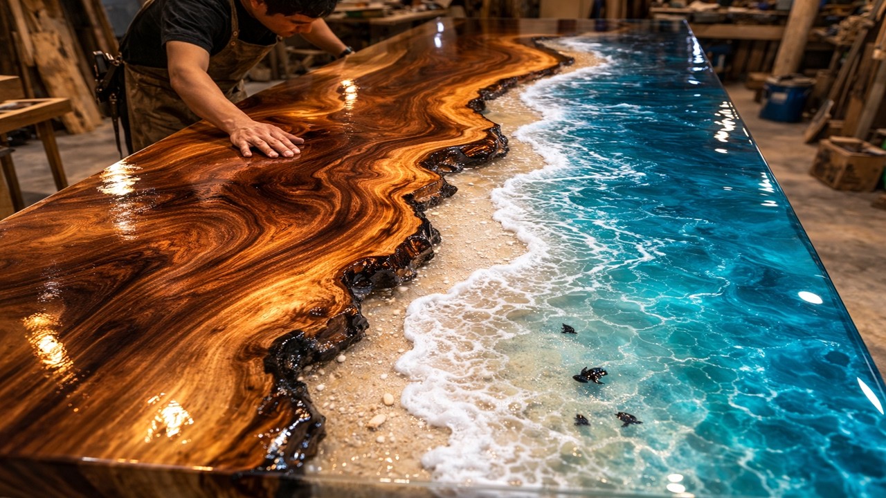 How To Do Epoxy Resin To A Piece Recreate Wood // The Craftsman Who Created The Ocean Table