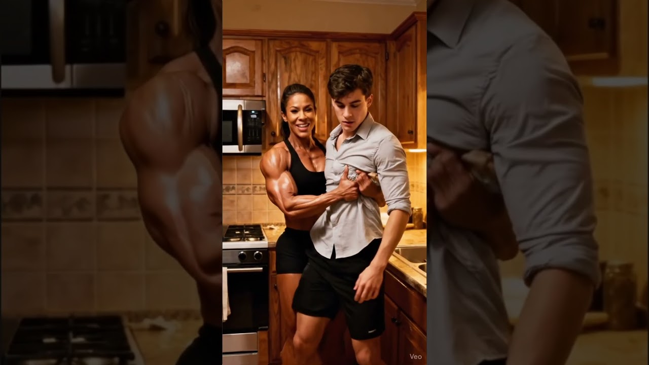 Muscular Sister Lifts Brother Off Ground During Dish Duty