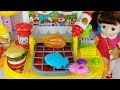 Baby doll and BBQ grill kitchen food cooking and refrigerator toys play 콩순이 뽀로로 바비큐 요리 주방놀이 아기인형 장난감