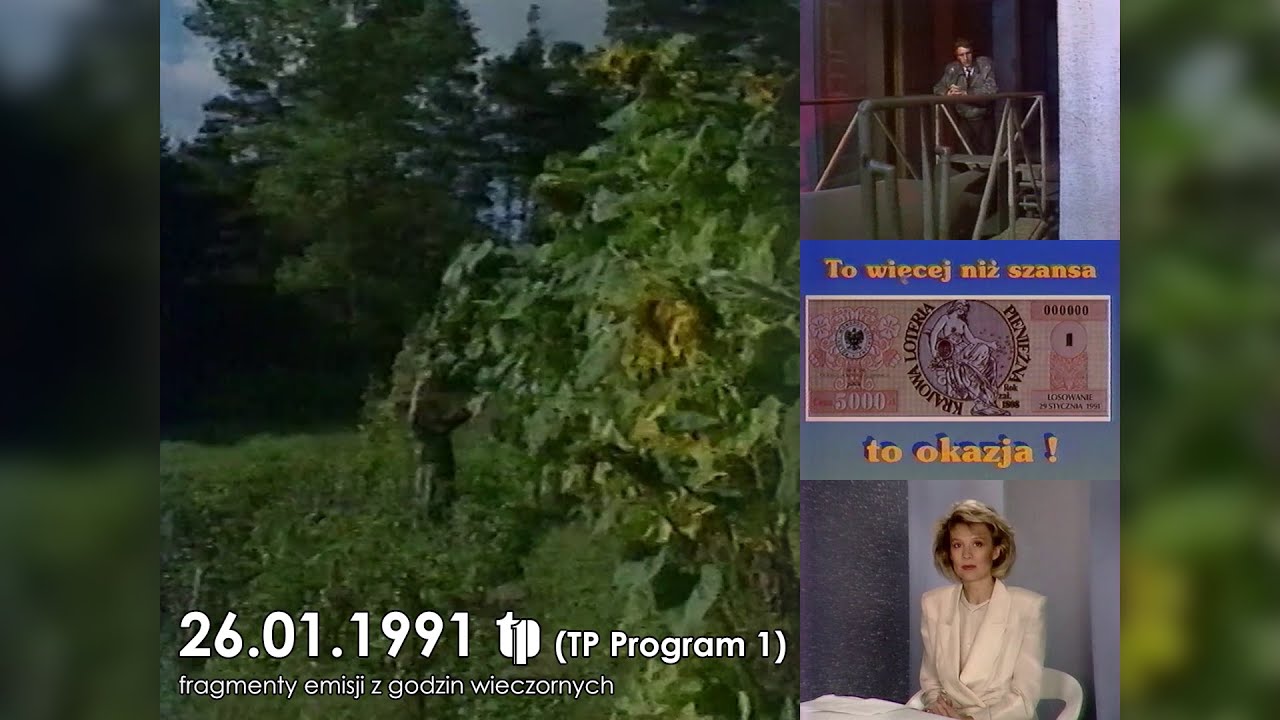 Plansza Dobranoc, zapowiedzi, reklamy, przerywniki, zapowiedź spikerska A. Szulc - Jedynka 26.01.91