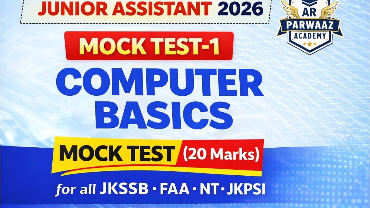 Mock Test-1 | Junior Assistant 2026 | Computer Basics (20 Marks) | JKSSB PREP| CHECK YOUR SCORE