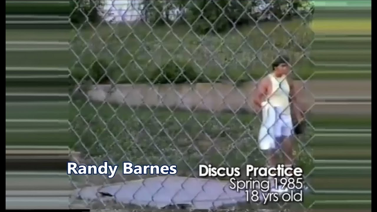 Randy Barnes (USA) practicing discus throwing 1985 (18 years old) .