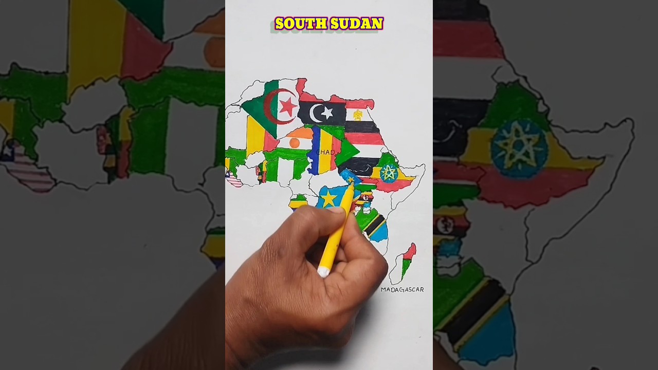 south sudan🇸🇸 flag🚩 map drawing and location in african map 