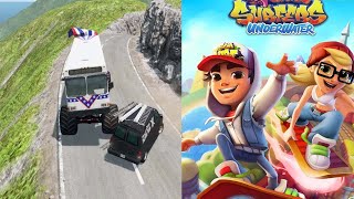 Subway Surfers Gold Run Vs Monster tire Bus Crash Police cras