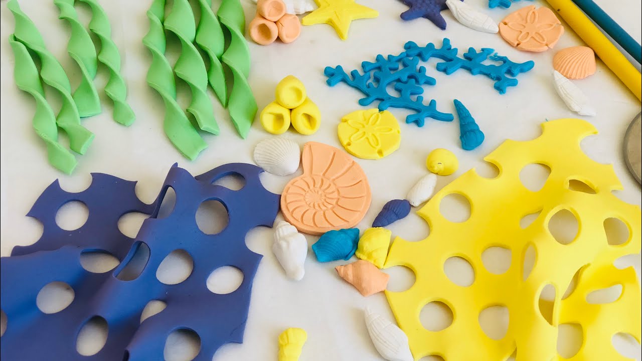 عمل الشعب المرجانية من عجينة السكر تستخدم  لتزيين كيك بيبي شارك واسبونج بوب🐋🐚