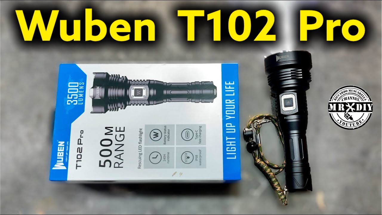 Wuben T102 Pro powerful tactical flashlight. 3500 lumens and 500 meters. 