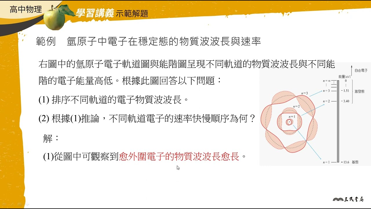 解題】氫原子中電子在穩定態的物質波波長與速率| 自然| 均一教育平台