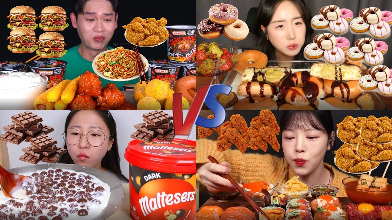Ultimate Sweet vs Spicy Mukbang Battle 🔥 Burgers, Fried Chicken, Donuts & Sushi ASMR