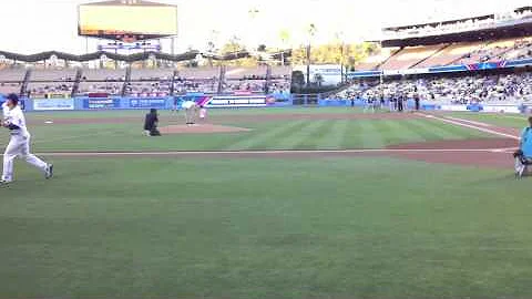 Miss World USA Lisa-Marie Kohrs throws first pitch...