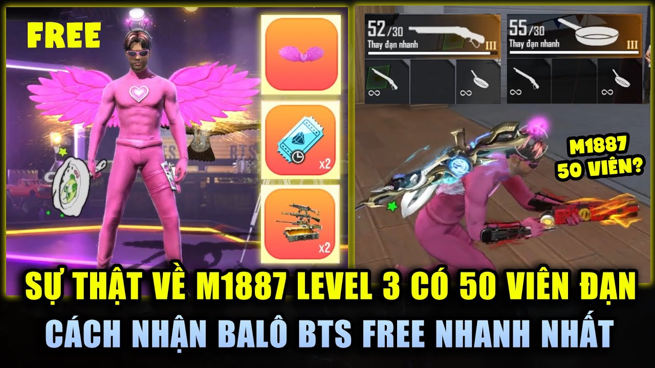 Free Fire | Sự Thật M1887 Có 50 Viên Đạn Nâng Cấp Level 3 – Cách Nhận Balô Ngôi Sao FREE Nhanh Nhất