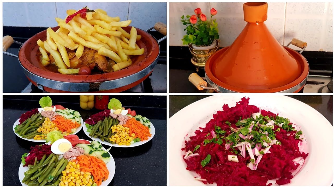 أحسن سلطة المطاعم بأقل تكلفة سهلة مع طاجين بالدجاج والفريت بمذاق ولا أروع