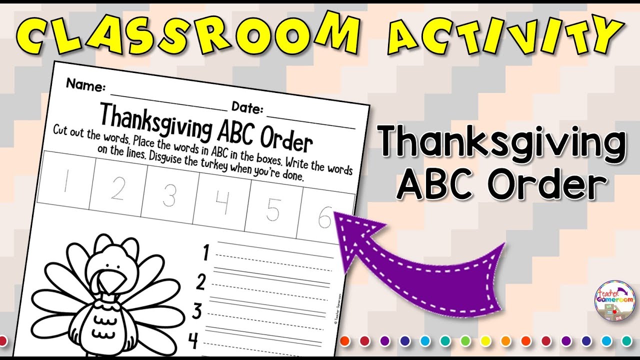 Thanksgiving Activities - ABC Order Cut and Paste Activity | November Printables