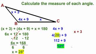 Angles in triangles with Algebra