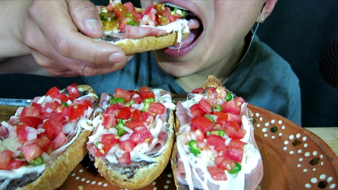 COMIENDO MOLLETES CON JAMÓN | COMIDA MEXICANA | ASMR