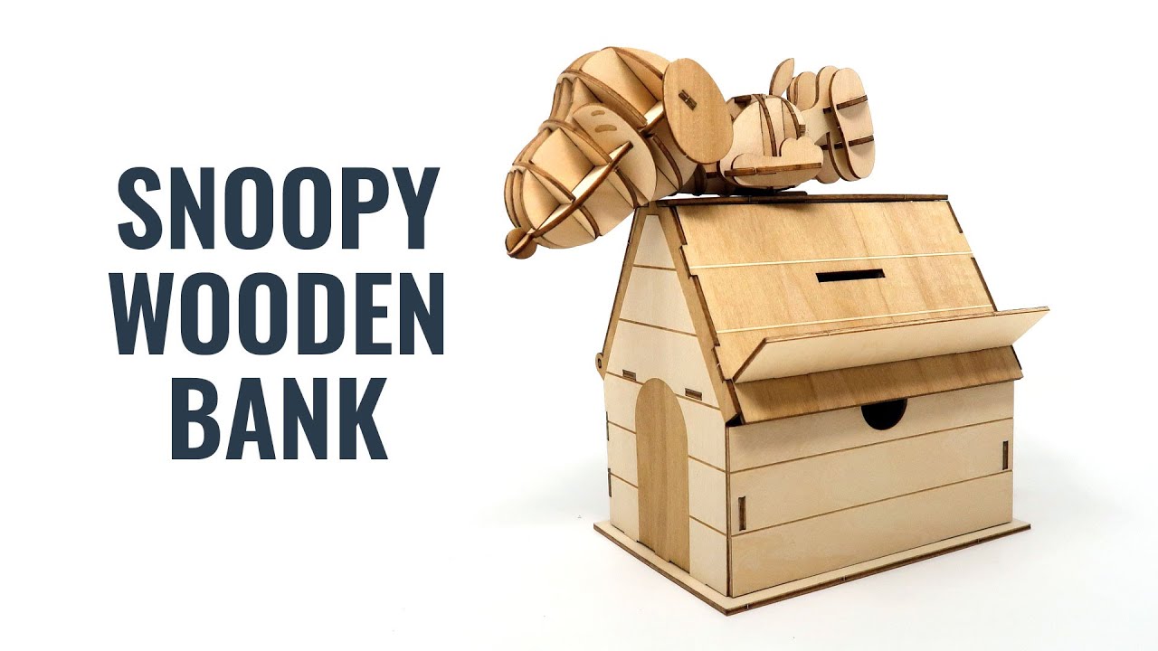 Snoopy Wooden Doghouse Bank - Japanese Kigumi Peanuts Art by Azone
