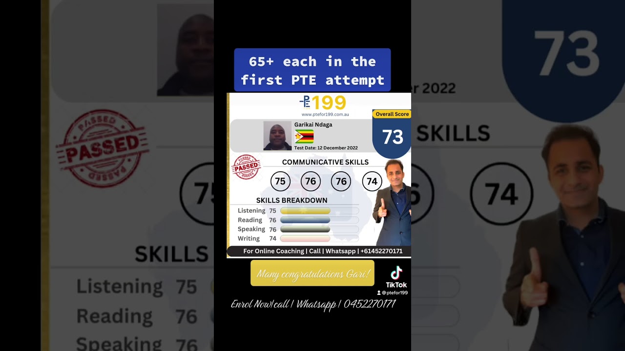 65+ each in PTE first attempt | 7 each in PTE | PTEfor199 | PTE Academic 