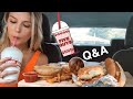 FIVE GUYS MUKBANG + Q&A (bacon cheese burger, shake, hot dog, and fries!)