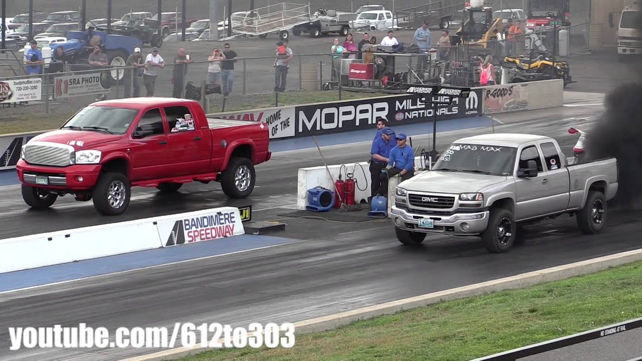 Dodge Ram Cummins Diesel vs Duramax Drag Race