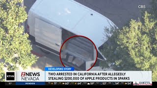 Two arrested in southern California after allegedly stealing more than $200,000 of Apple products in