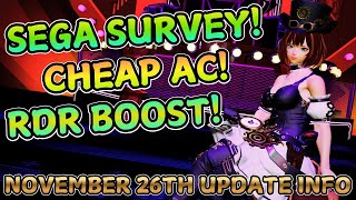 [PSO2 NGS] SEGA SURVEY! Cheap AC! RDR Boost! | Update Info - November 26th