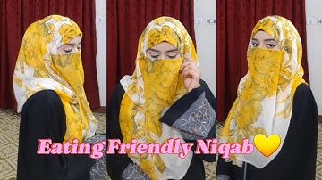 Comfortable & Eating Friendly Niqab Tutorial💛Georgette/Chiffon Hijab Style|Full Coverage Niqab Style