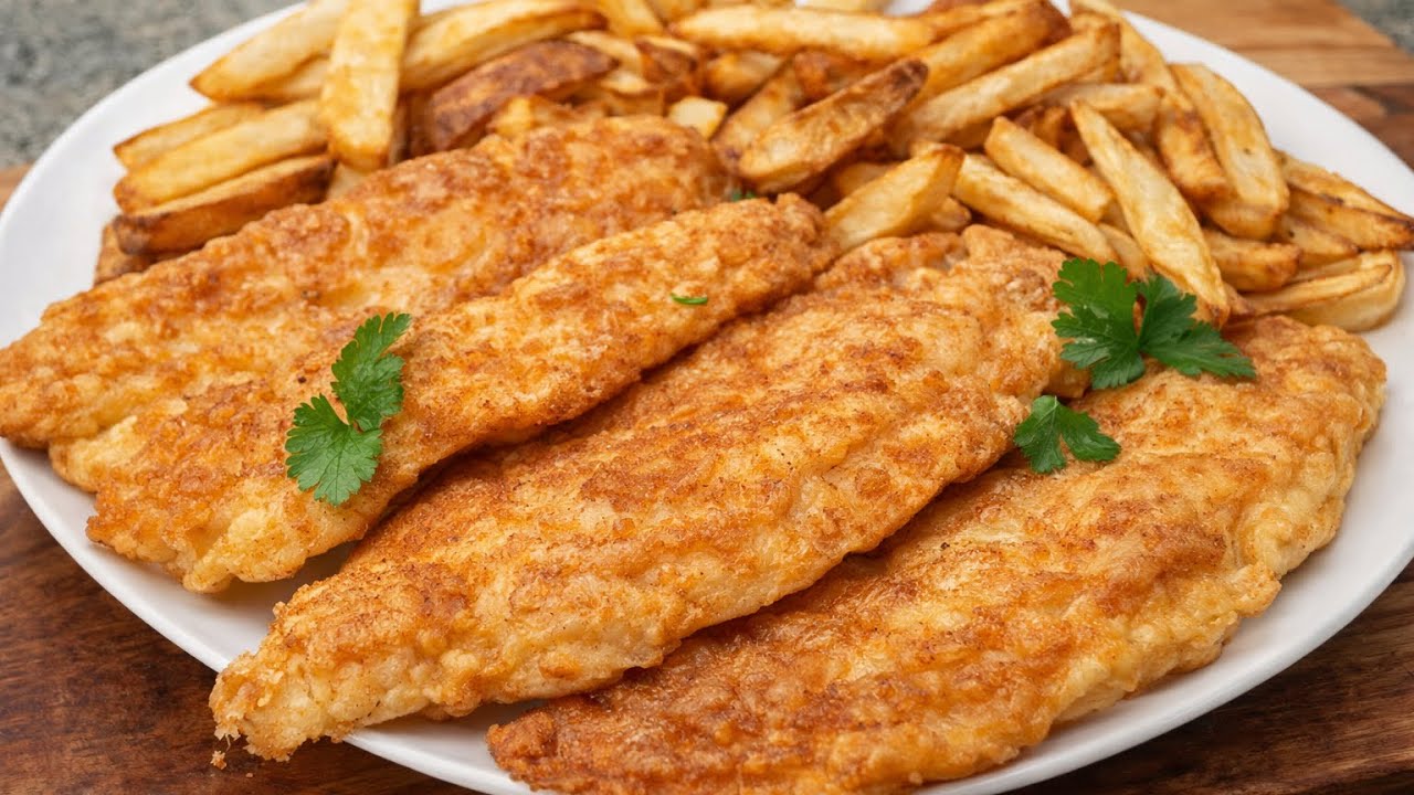 Filetes de panga rebozados con patatas fritas | Receta fácil y económica