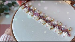 beads embroidery design for beginners |جديد التنبات بالعقيق لجلابة رمضان أو العيد