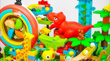 Satisfying Building Blocks Marble Run Very ! Block coasters filled with Giant Red Dinosaur
