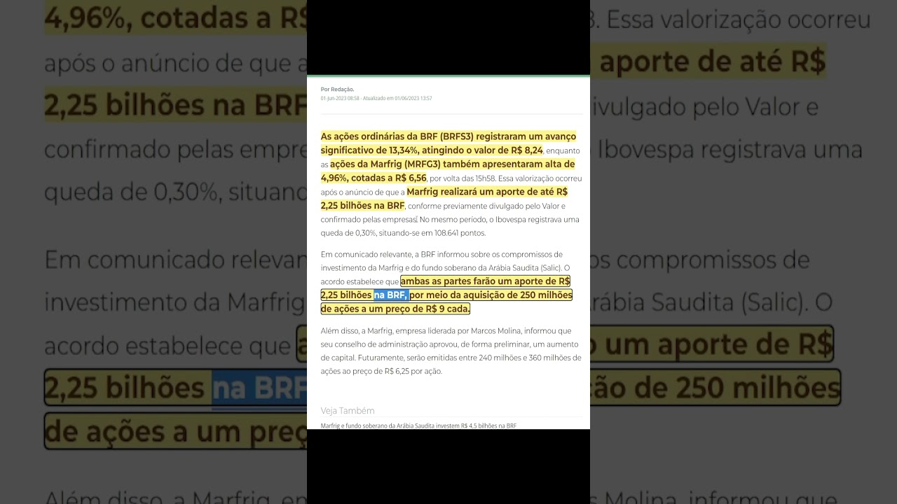 MRFG3 e Fundo saudita investem Bilhões na BRF3 - 