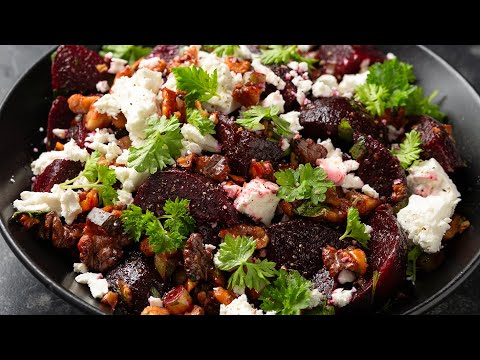 Beetroot salad with feta cheese and walnuts