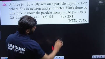 A force F = 20 + 10y  acts on a particle in y - direction where F is in newton and y in meter ......