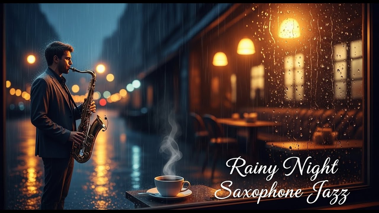 Elegant Rainy Night Jazz Piano 🌧 Relaxing Saxophone Jazz - Soft Background for Stress Relief