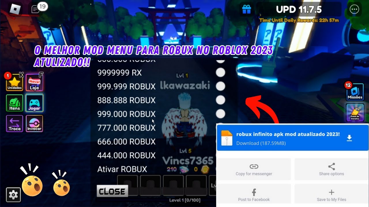 ⚪COMO ISSO E POSSÍVEL? TESTEI O MELHOR MOD MENU COM ROBUX INFINITO (Nova  atualizaçao) #roblox 