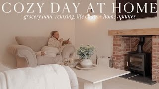 COZY DAY AT HOME | grocery haul, home updates, life chats, starting a new book + lounge haul 🍂
